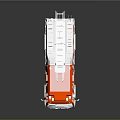 Orange And White Detailed Fire Truck Model With Striped Design And Reflective Surface