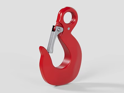 Red Metal Lifting Hook With Secure Locking Clasp And Durable Construction 3d model
