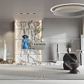 Modern Clothing Store Interior With Blue Mannequin Clothing Racks Stone Wall Plant And Mirror