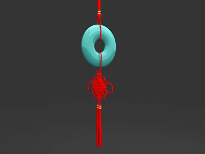 Elegant Blue Jade Pendant With Red Chinese Knot And Tassel Decoration 3d model