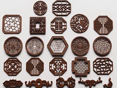 Decorative Wooden Partition Designs With Carved Patterns And Various Geometric Shapes 3d model