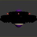 Futuristic Black Circular Device With Purple Center Black Spheres Red Dots And Blue Lights