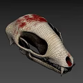 Detailed Animal Skull With Sharp Fangs And Red Marks On Bone Surface