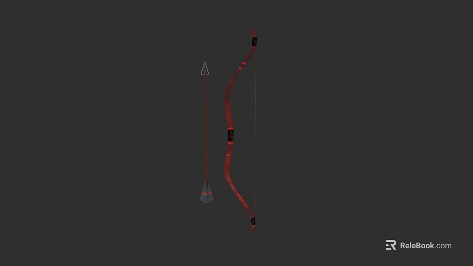 Red Traditional Bow And Arrow Weapon With Sharp Arrowhead And Detailed String 3d model 