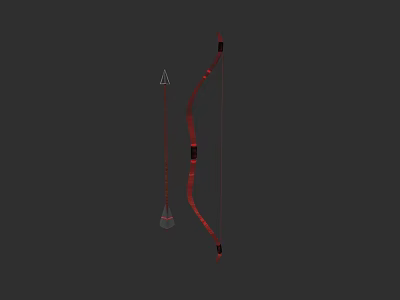 Red Traditional Bow And Arrow Weapon With Sharp Arrowhead And Detailed String 3d model