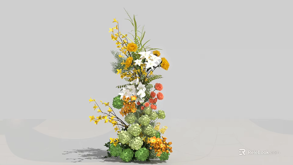 Elegant Floral Display With Yellow White Red Flowers And Green Floral Balls 3d model 