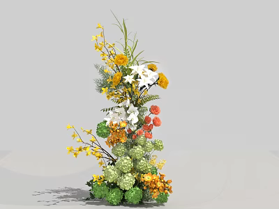 Elegant Floral Display With Yellow White Red Flowers And Green Floral Balls 3d model