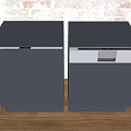 Two Black Built in Kitchen Appliances With Silver Trim On Wooden Floor