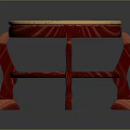 Round Top Furniture Featuring Textured Surface Red Wooden Curved Legs And Lower Shelf
