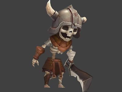 Skeleton Warrior Character With Horned Helmet Leather Armor And Battle Axe 3d model
