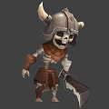 Skeleton Warrior Character With Horned Helmet Leather Armor And Battle Axe
