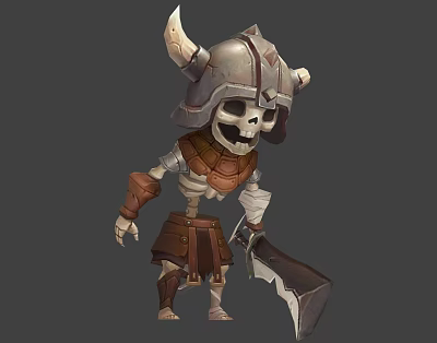Skeleton Warrior Character With Horned Helmet Leather Armor And Battle Axe 3d model