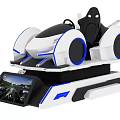 Modern Racing Simulator With Blue Accents Steering Wheel Seat And Display Screen