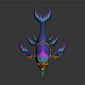 Vibrant Mythical Whale Creature Character Design with Golden Armor Unicorn Horn and Glowing Gem