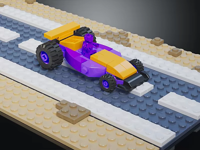 Colorful Building Blocks Race Car Constructed On Race Track 3d model