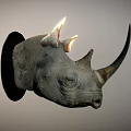 Gray Rhinoceros Head Wall Mounted Decorative Sculpture for Home Interior