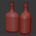 Vintage Brown Glass Wine Bottles with Cork Stoppers and Labels on Grey Background