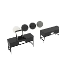 Modern Black Two Piece Vanity Set With Vertical Slat Design And Storage Drawers