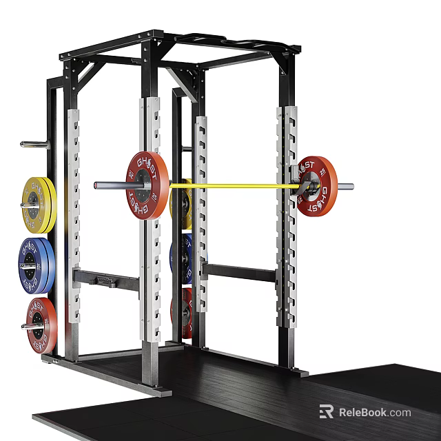 Sturdy Power Rack With Barbell And Multi Colored Weight Plates For Strength Training 3d model 