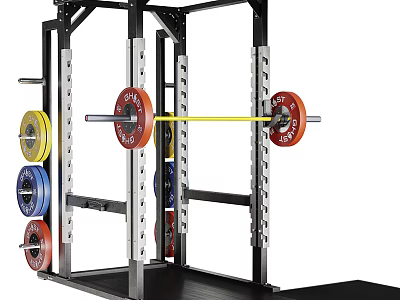 Sturdy Power Rack With Barbell And Multi Colored Weight Plates For Strength Training 3d model