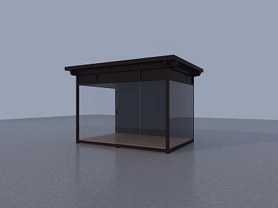 Modern Outdoor Pavilion With Black Roof Glass Walls And Wooden Platform 3d model