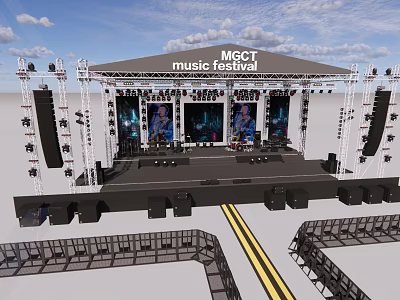 MCCT Music Festival Stage Setup With Large Screens Sound Equipment And Lighting Rigs 3d model