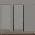 Modern Hinged Doors With Vertical Slats Frosted Glass Solid Panel And Metal Frame Design 3d model