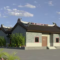 Ancient Chinese Architecture Featuring Ornate Curved Roof Gray Brick Walls Wooden Doors And Windows
