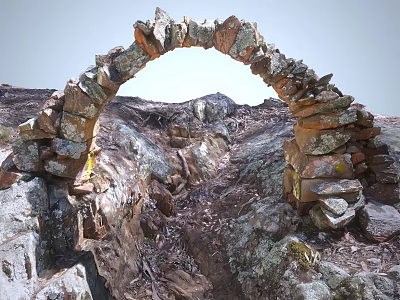 Natural Stone Arch Structure In Rocky Mountainous Landscape With Weathered Rocks And Earthy Tones 3d model