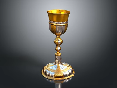 Elegant Household Decorative Cup With Golden Body Silver Base And Tall Stem 3d model
