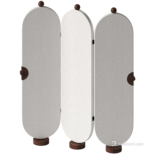 Modern Three Panel Room Divider With Wooden Hinges And Neutral Color Panels 3d model 