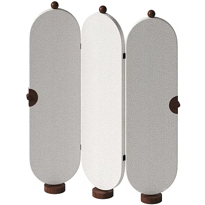 Modern Three Panel Room Divider With Wooden Hinges And Neutral Color Panels 3d model