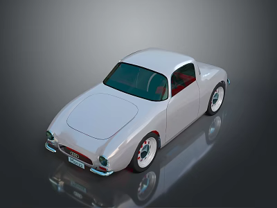White Retro Sports Car With Streamlined Design Red Interior And Shiny Wheels 3d model