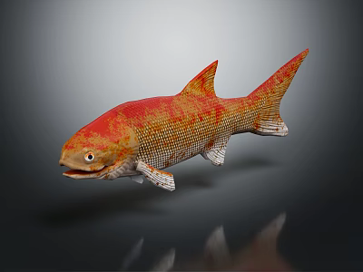 Red And Orange Spotted Fish 3D Modeled Aquatic Animal On Reflective Surface 3d model