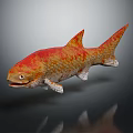 Red And Orange Spotted Fish 3D Modeled Aquatic Animal On Reflective Surface