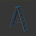 Blue Ladder With Multiple Steps And Gray Frame On Dark Background