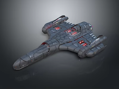 Aerospace 3D Model of Gray Spaceship With Red Details and Multi Wing Design 3d model