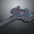 Aerospace 3D Model of Gray Spaceship With Red Details and Multi Wing Design