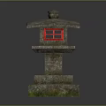 Traditional Stone Lantern With Red Pane Windows And Multi Tiered Structure 3d model