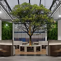 Modern Restaurant Interior Featuring Large Tree Living Plant Walls With Dining Tables