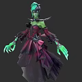 Mystical Game Movie Character With Green Skin Green Hair And Layered Red Purple Dress