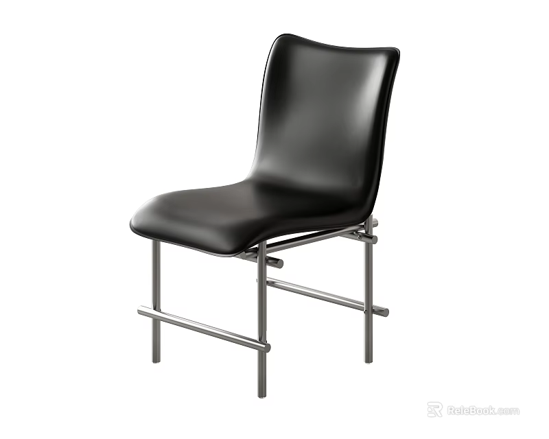 Modern Black Leather Dining Chair With Sleek Metal Legs And Comfortable Seat 3d model 