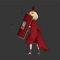Cartoon Style Roman Soldier Game And Movie Character With Red Helmet Shield And Sword