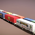 Freight Train with Multiple Colored Shipping Containers and Company Logos 3d model