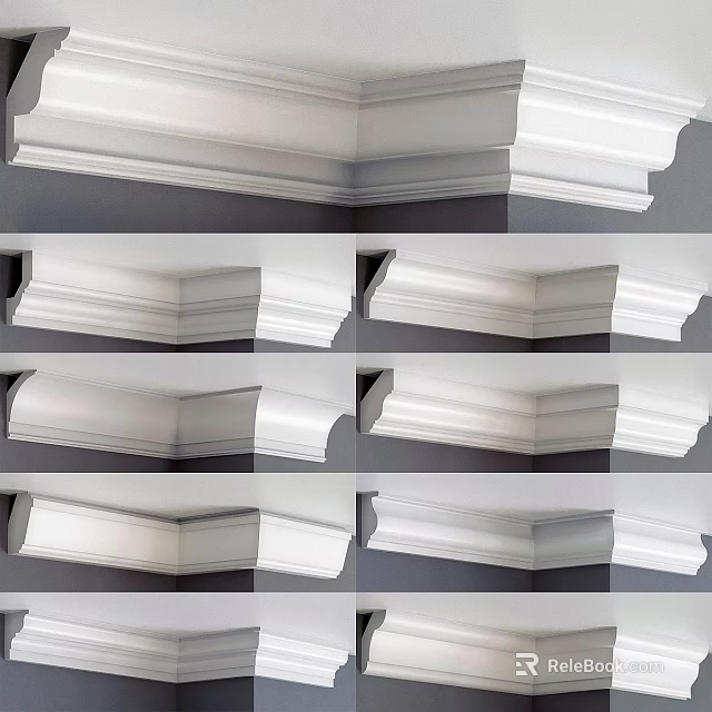 White Decorative Cornice Moldings for Interior Design with Various Styles and Finishes 3d model 
