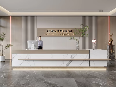 Elegant Modern Reception Desk for Architectural Design Firm With Marble Countertop Receptionist and Lighting 3d model