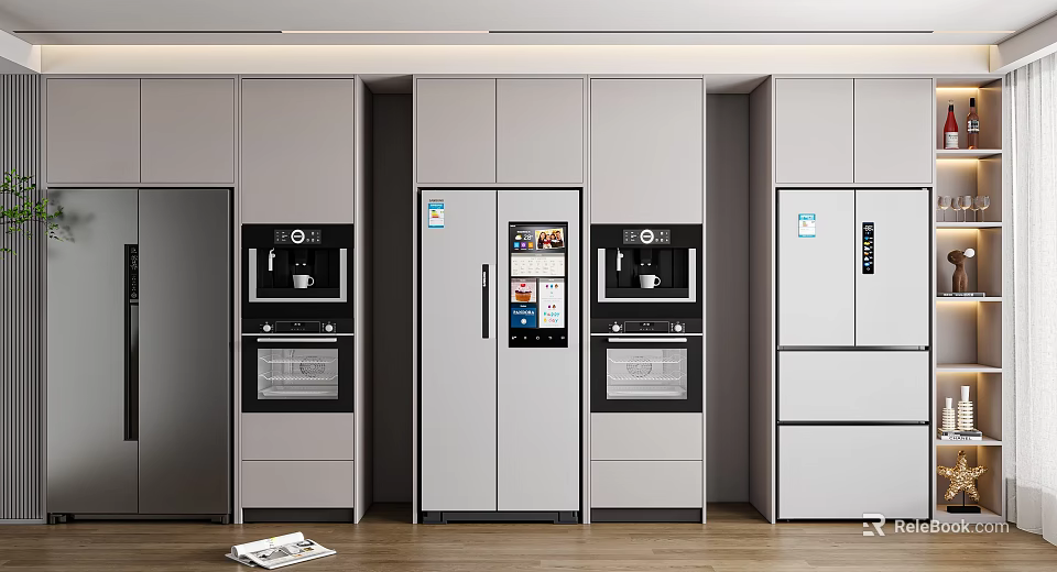 Sleek Modern Kitchen Interior With Built in Refrigerators And Freezers And Cabinets 3d model 