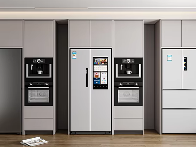 Sleek Modern Kitchen Interior With Built in Refrigerators And Freezers And Cabinets 3d model