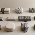 Modern Sofa Stools In Various Shapes With Neutral Colors And Blankets For Living Room Decor