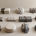 Modern Sofa Stool Fabric Sofa Stool Bed End Stool Foot Bench Round Stool Square Stool 3d model